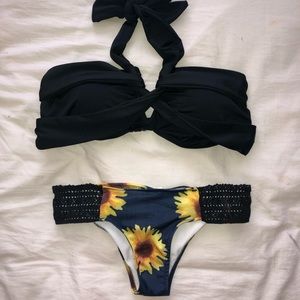 Black sunflower 2 piece swimsuit